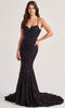 Colette by Daphne LC9002 - Floral Lace Crisscross Back Prom Dress In Black