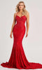 Colette by Daphne LC9002 - Floral Lace Crisscross Back Prom Dress In Red