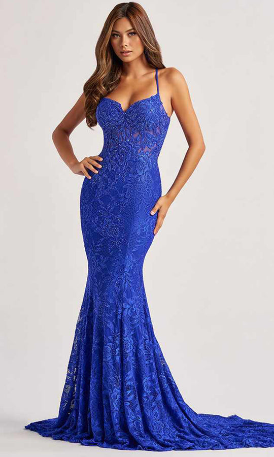 Colette by Daphne LC9002 - Floral Lace Crisscross Back Prom Dress