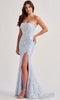 Colette by Daphne LC9006 - Sequin Embellished Lace-Up Prom Dress In Blue