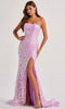 Colette by Daphne LC9006 - Sequin Embellished Lace-Up Prom Dress In Purple