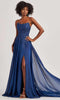 Colette by Daphne LC9008 - Embroidered Scoop Neck A-Line Dress In Blue