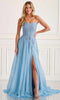 Colette by Daphne LC9008 - Embroidered Scoop Neck A-Line Dress In Blue