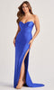 Colette by Daphne LC9010 - Embellished Slit Sweetheart Prom Dress In Blue