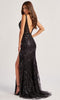 Colette by Daphne LC9016 - Sequin Lace Prom Dress with Slit In Black