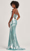 Colette by Daphne LC9017 - V-Neckline Draped Sheath Prom Dress In Green