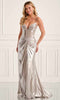 Colette by Daphne LC9017 - V-Neckline Draped Sheath Prom Dress In Silver