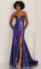 Colette by Daphne LC9052 - Crisscross Back Liquid Lame Prom Dress In Purple