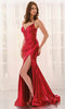 Colette by Daphne LC9052 - Crisscross Back Liquid Lame Prom Dress In Red