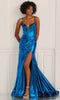 Colette by Daphne LC9052 - Crisscross Back Liquid Lame Prom Dress In Blue