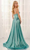 Colette by Daphne LC9054 - Deep V-Neck Liquid Lame Dress with Pockets In Green