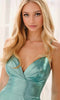 Colette by Daphne LC9054 - Deep V-Neck Liquid Lame Dress with Pockets In Green