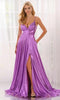 Colette by Daphne LC9054 - Deep V-Neck Liquid Lame Dress with Pockets In Purple