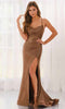 Colette by Daphne LC9060 - Ruched Crisscross Back Prom Dress In Brown