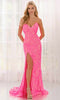 Colette by Daphne LC9072 - Sequin Mesh Deep V-Neck Prom Dress In Pink