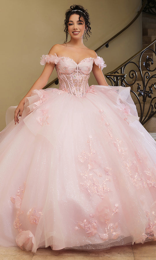 May Queen LK270 - Floral Applique Illusion Corset Ballgown