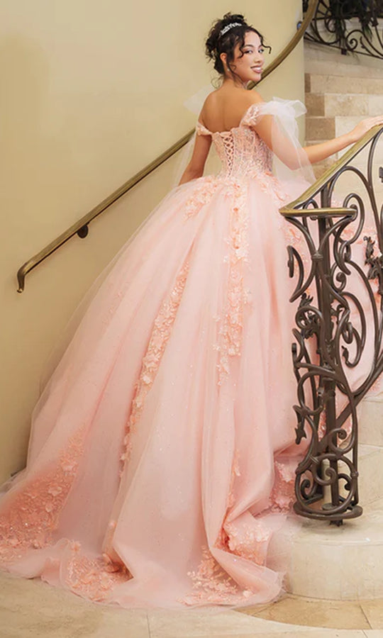 May Queen LK280 - Tied Off Shoulder Sparkle Ballgown