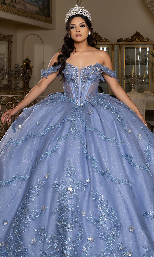 May Queen LK283 - Plunging V-Neck Embroidered Ballgown