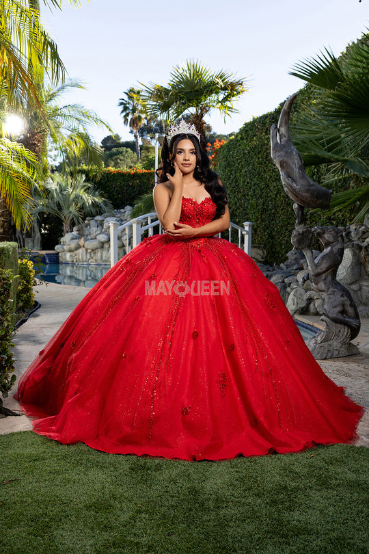 May Queen LK288 - Embroidered Floral Strapless Quinceneara Gown