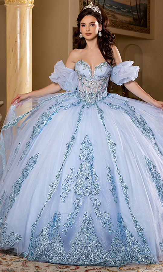 May Queen LK290 - Puff Sleeve Beaded Embroidered Ballgown