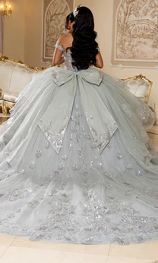 May Queen LK293 - Off Shoulder Layered Lace Applique Gown