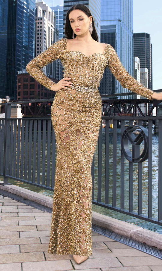 MNM Couture M1017 - Illusion Beaded Sheath Evening Gown