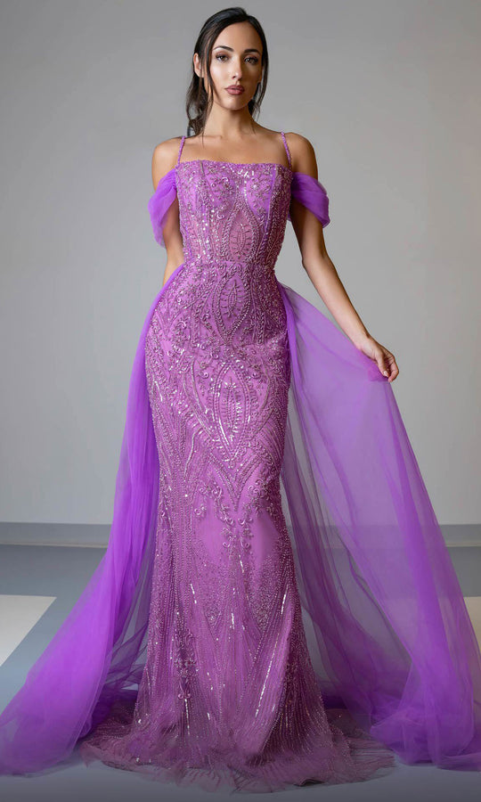 MNM COUTURE M1047 - Beaded Off Shoulder Sheath Gown
