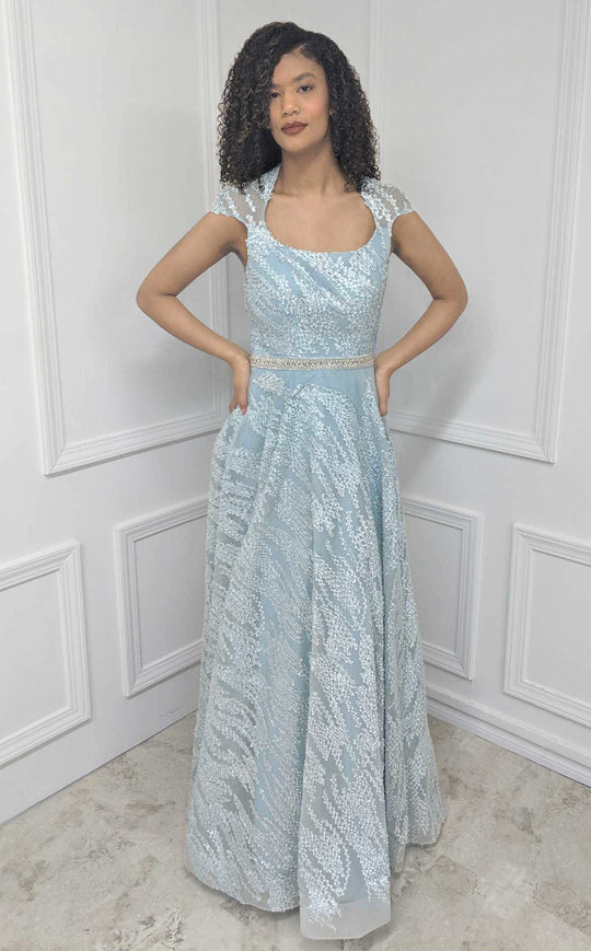 MNM Couture M1807 - Sparkly Queen Anne Neckline Gown