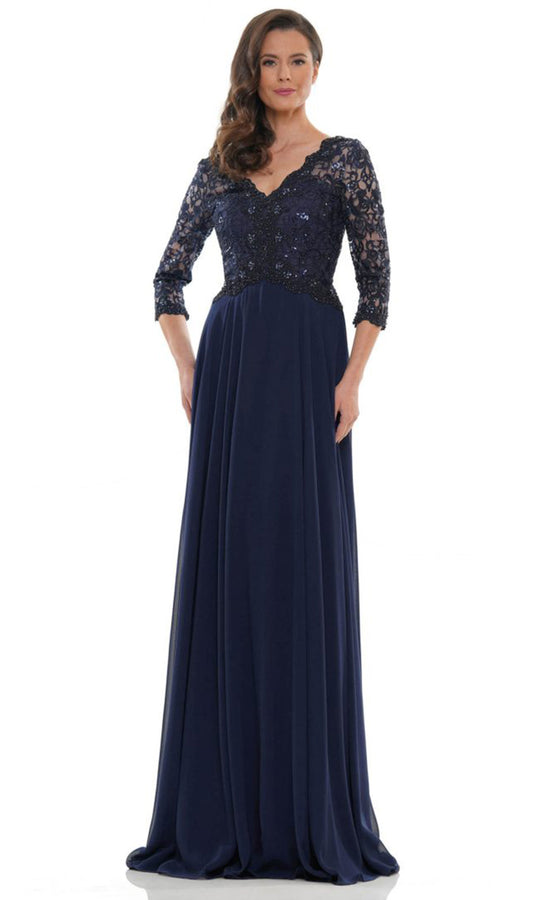 Marsoni by Colors M225-1 - Scalloped V-Neckline Chiffon Formal Gown