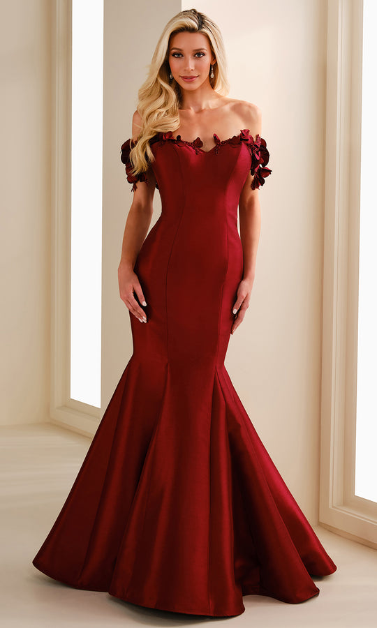 Montage by Mon Cheri M3101 - 3D Floral Accent Off Shoulder Gown