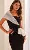 Montage by Mon Cheri M3211 - Pleated Shoulder Accent Long Formal Dress In Black and White