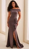 Montage by Mon Cheri M3213 - Beaded Accent Off Shoulder Crepe Dress In Gray