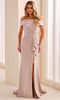 Montage by Mon Cheri M3213 - Beaded Accent Off Shoulder Crepe Dress In Neutral
