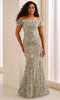 Montage by Mon Cheri M3215 - Off Shoulder 3D Floral Evening Dress In Green and Neutral