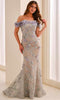 Montage by Mon Cheri M3215 - Off Shoulder 3D Floral Evening Dress In Silver and Neutral