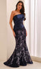 Montage by Mon Cheri M3217 - Floral Embroidered Strapless Long Dress In Black