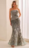 Montage by Mon Cheri M3217 - Floral Embroidered Strapless Long Dress In Green