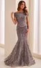 Montage by Mon Cheri M3218 - Embroidered Mermaid Dress with Peplum In Gray