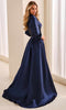 Montage by Mon Cheri M3220 - Collared A-Line Formal Dress with Slit In Blue