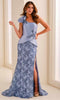 Montage by Mon Cheri M3223 - Beaded Applique Peplum Sheath Dress In Blue