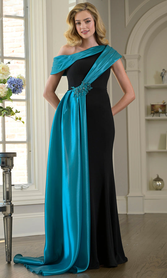 Marsoni by Colors M346 - Asymmetric Neck Draped Overlay Gown