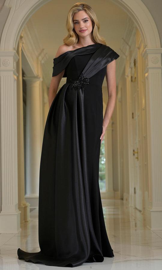 Marsoni by Colors M346 - Asymmetric Neck Draped Overlay Gown