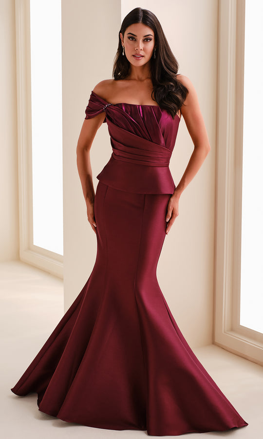 Montage M4200 - Off Shoulder Pleated Fit and Flare Gown