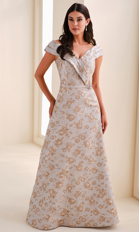 Montage M4203 - Floral Brocade Off Shoulder A-Line Gown