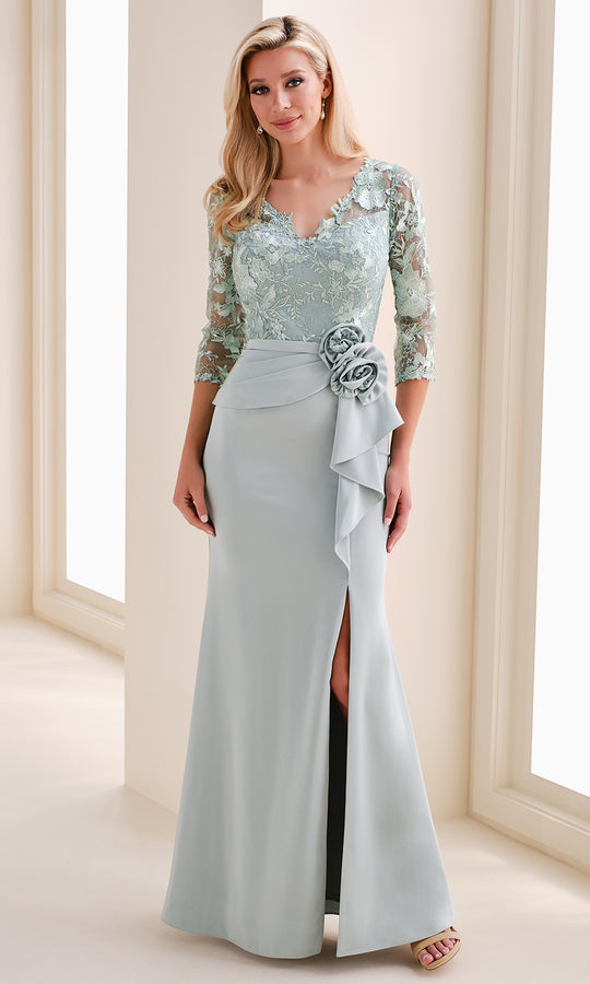 Montage M4209 - V-Neck Embroidered Gown with Three-Quarter Sleeves