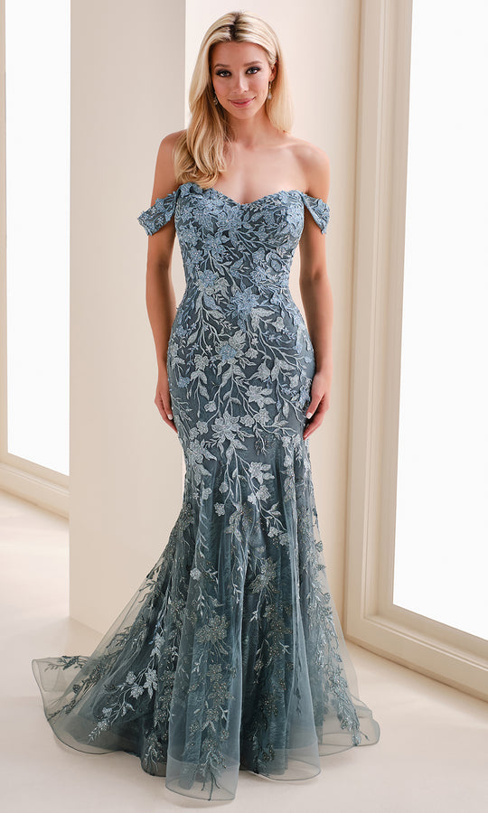 Montage M4210 - Off Shoulder Embroidered Tulle Formal Gown