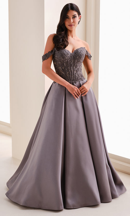 Montage M4211 - Pleated A-Line Gown with Embroidered Bodice