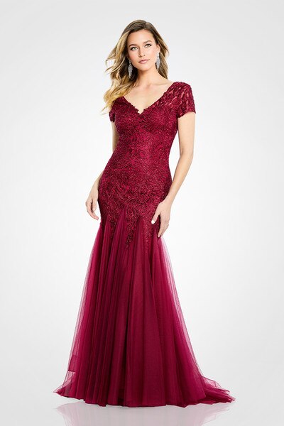 Montage by Mon Cheri M501 - Short Sleeve Trumpet Long Dress