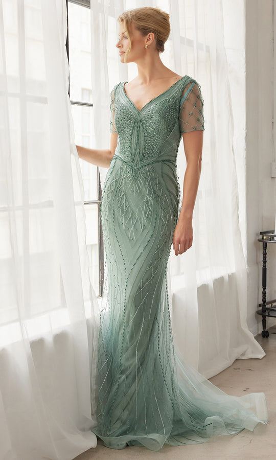 Nox Anabel MH162 - Beaded V Neck Evening Gown