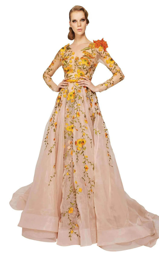 MNM Couture 2401 - Cold Shoulder Embroidered Gown